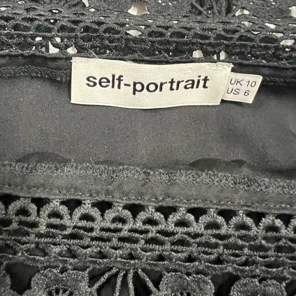 Self Portrait Womens Black Silk Blend Floral Lace Off The Shoulder Blouse US 6 - Picture 8 of 10